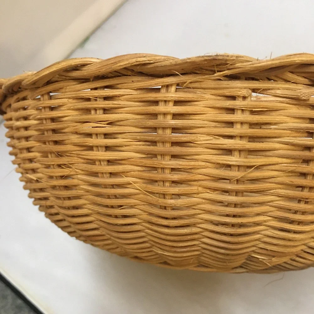 Woven Wicker Basket Home Decor 9in Tan Round Braided Rim Cottagecore